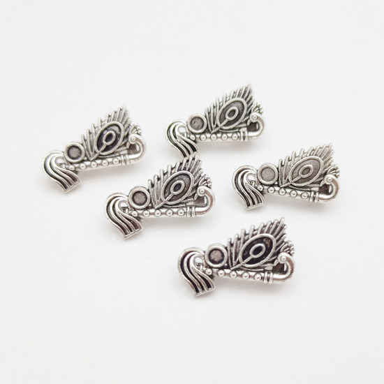 Connectors #127 - 18mm - 1/1 Rings - Flute & Peacock Silver - 5 Pcs