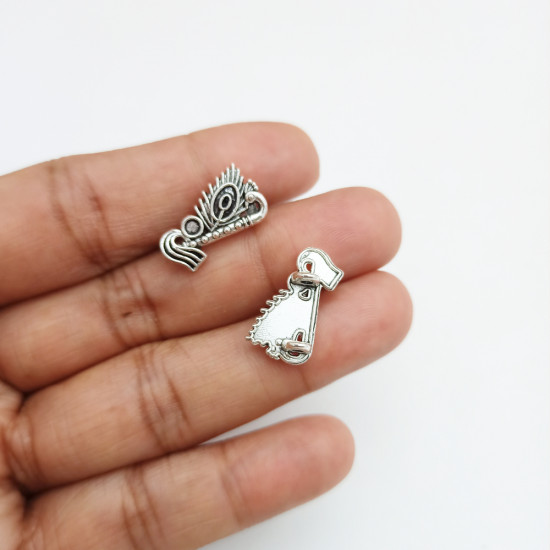 Connectors #127 - 18mm - 1/1 Rings - Flute & Peacock Silver - 5 Pcs