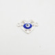 Connectors #128 - 22mm - 1/1 Rings - Heart With Evil Eye - Silver & Blue - 1 Pcs