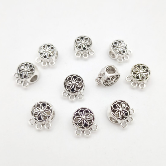 Metal Beads #23 - 12mm Round With Rings - Silver - 10 Beads