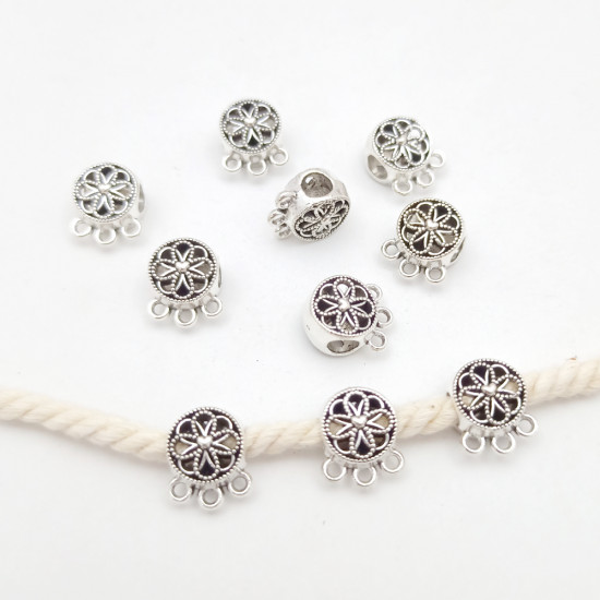 Metal Beads #23 - 12mm Round With Rings - Silver - 10 Beads