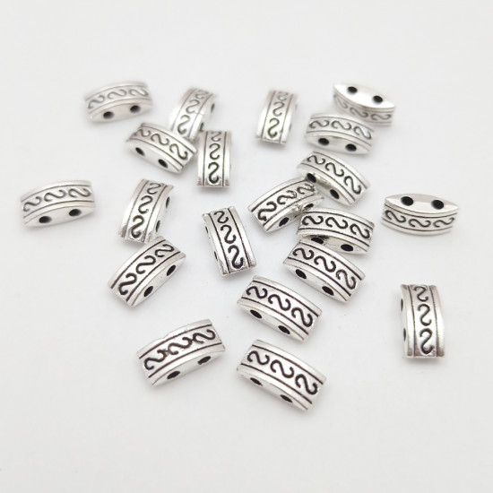 Metal Beads #24 - 10mm Marquise With 2 Holes - Silver - 20 Beads