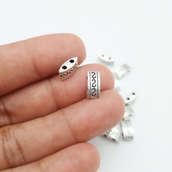 Metal Beads #24 - 10mm Marquise With 2 Holes - Silver - 20 Beads