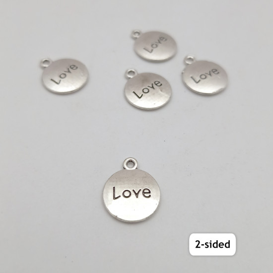 Metal Charms 17mm - Round With Love - Silver - 5 Charms