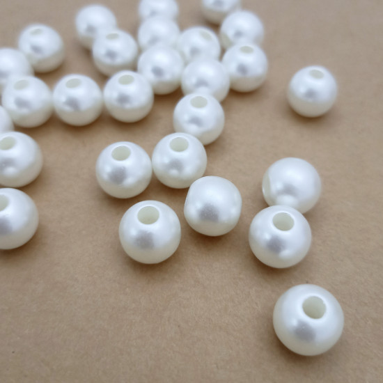 Acrylic Beads 12mm Pearl Finish - White Wide Hole - 30 Beads