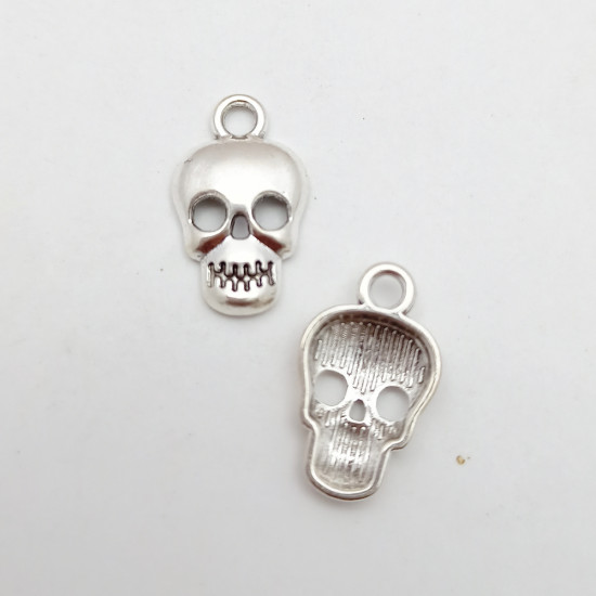 Metal Charms 16mm Skull #1 - Silver - 10 Charms