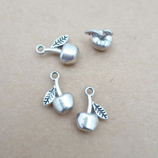 Metal Charms 15mm Cherry #1 - Silver - 4 Charms