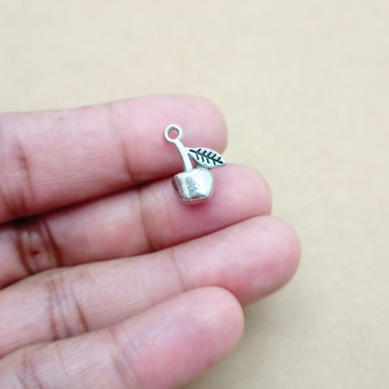 Metal Charms 15mm Cherry #1 - Silver - 4 Charms