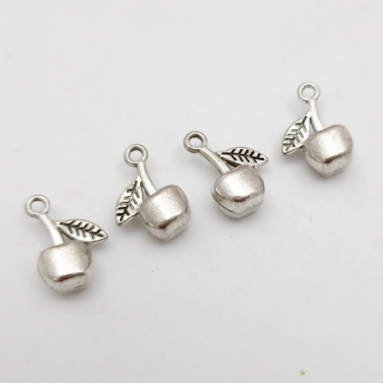 Metal Charms 15mm Cherry #1 - Silver - 4 Charms
