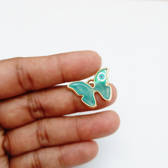 Resin Charms #5 - 25mm Butterfly & Evil Eye - Green - 1 Charm