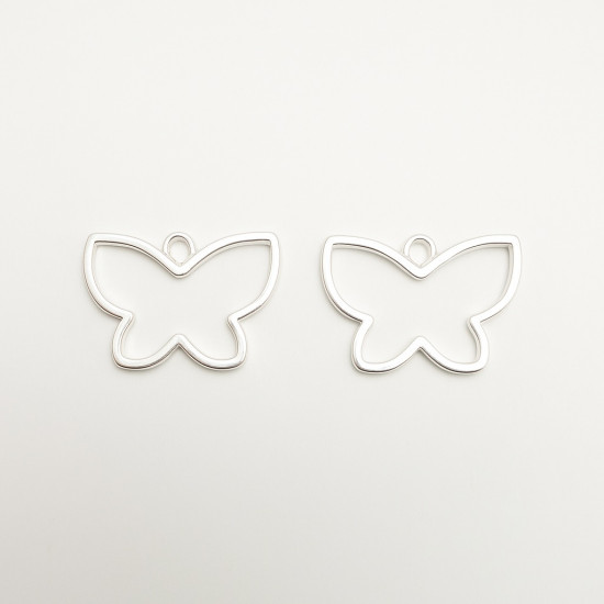 Metal Charms 15mm Butterfly #2 - Silver Finish - 2 Charms