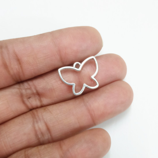 Metal Charms 15mm Butterfly #2 - Silver Finish - 2 Charms