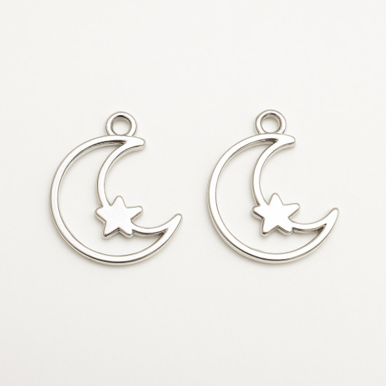 Metal Charms 18mm Moon #2 - Silver Finish - 2 Charms