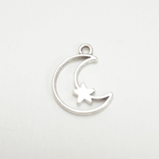 Metal Charms 18mm Moon #2 - Silver Finish - 2 Charms
