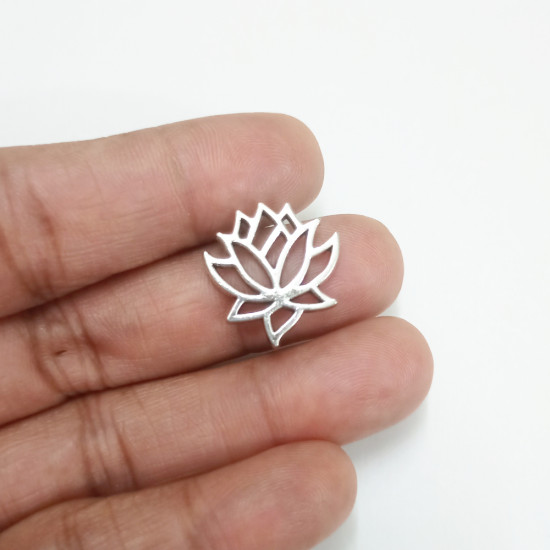 Metal Charms 16mm Lotus #1 - Silver Finish - 2 Charms
