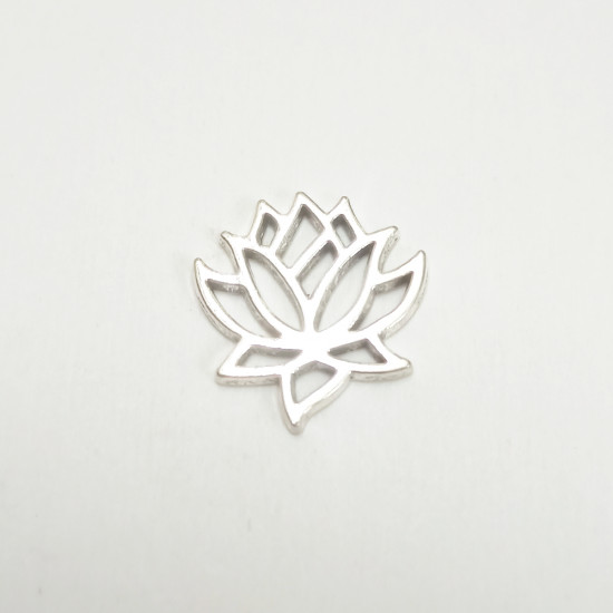 Metal Charms 16mm Lotus #1 - Silver Finish - 2 Charms