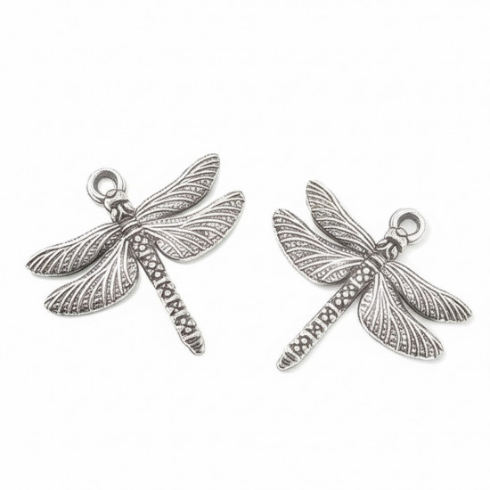 Metal Charms 19mm Dragonfly #1 - Silver Finish - 2 Charms
