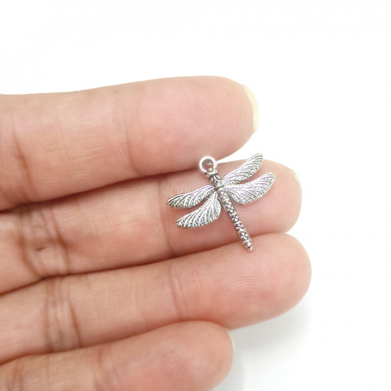 Metal Charms 19mm Dragonfly #1 - Silver Finish - 2 Charms