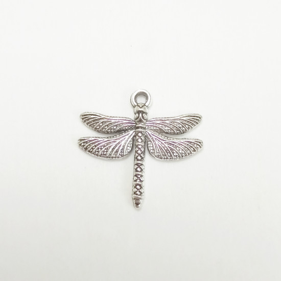 Metal Charms 19mm Dragonfly #1 - Silver Finish - 2 Charms