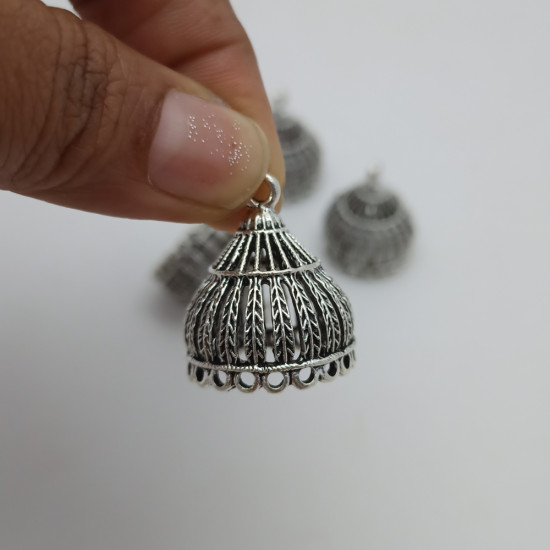 Jhumka Base #26 - 25mm Filigree - Antique Silver - 2 Pairs