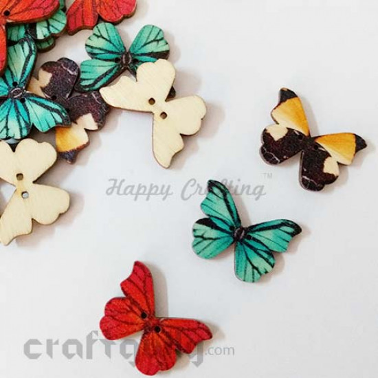 Wooden Buttons 27mm - Butterfly - Assorted #1 - Pack of 6