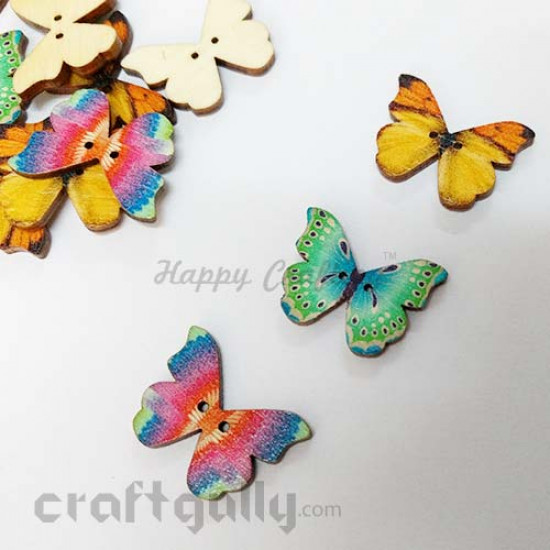 Wooden Buttons 27mm - Butterfly - Assorted #2 - Pack of 6