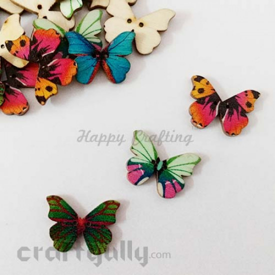 Wooden Buttons 27mm - Butterfly - Assorted #3 - Pack of 6