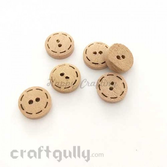 Wooden Buttons 15mm - Round - Design #1 - Natural - Pack of 6