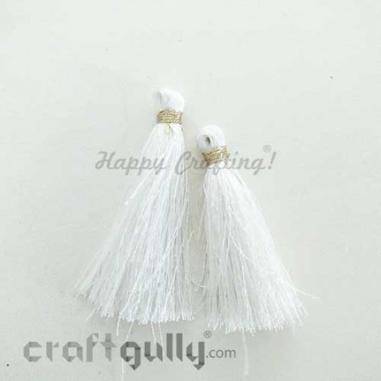 Tassels 55mm - White With Golden Tie - Pack of 2