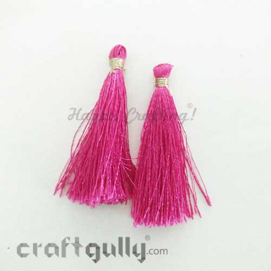 Tassels 50mm - Dark Pink With Golden Tie - Pack of 2