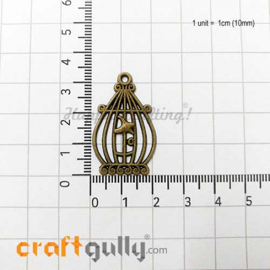 Charms / Elements 33mm Metal - Bird Cage #1 - Bronze - Pack of 1