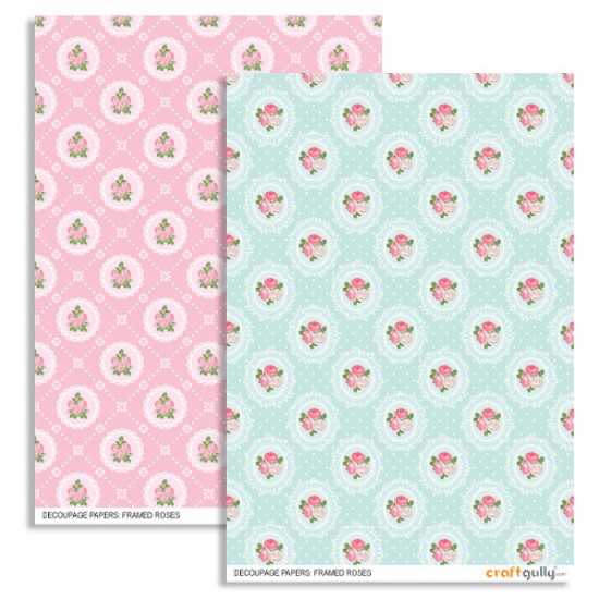 Decoupage Papers A4 - Framed Roses - 100gsm - Pack of 4