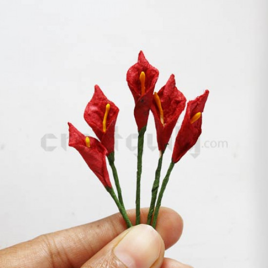 Paper Flowers - Calla Lilies - Red - 5 Stems