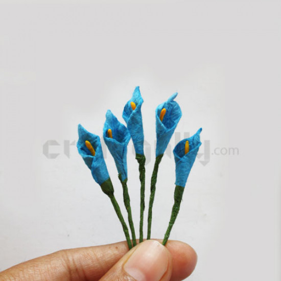 Paper Flowers - Calla Lilies - Cerulean Blue - 5 Stems