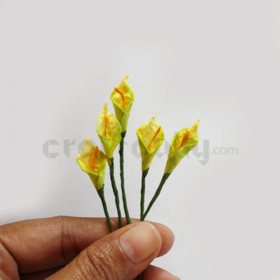 Paper Flowers - Calla Lilies - Yellow Shaded - 5 Stems