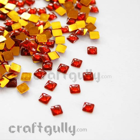 Kundan Stones 5mm Square - Red - 10gms