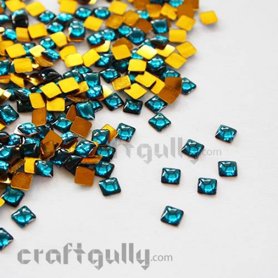 Kundan Stones 5mm Square - Cerulean Blue - 10gms