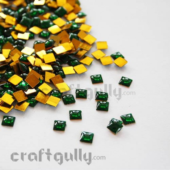 Kundan Stones 5mm Square - Green - 10gms