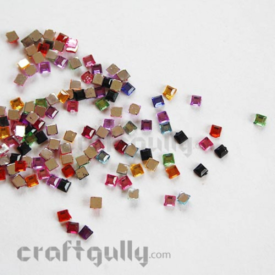Rhinestone 3mm - Square - Assorted - 5gms