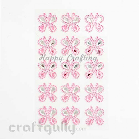 Stick-ons - Butterfly 25mm - Baby Pink & White - Pack of 15