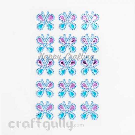 Stick-ons - Butterfly 25mm - Blue & Lilac - Pack of 15