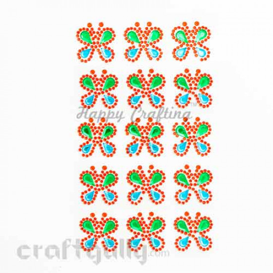 Stick-ons - Butterfly 25mm - Red & Green & Blue - Pack of 15