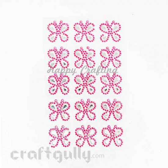 Stick-ons - Butterfly 25mm - Pink & White - Pack of 15