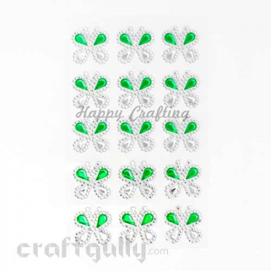 Stick-ons - Butterfly 25mm - White & Green - Pack of 15