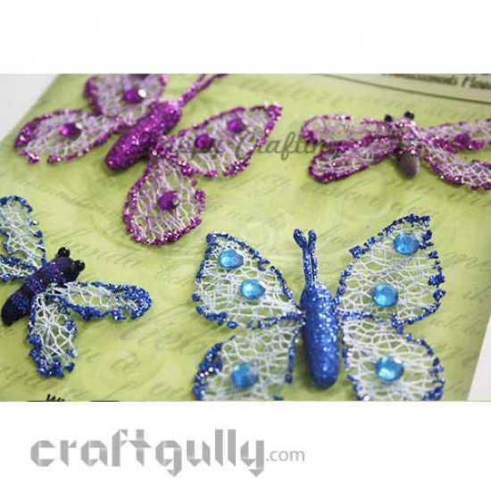 Petaloo Floral Embelishments - Butterflies & Dragonflies - Purple & Blue