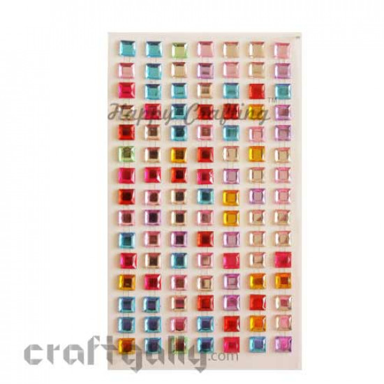 Rhinestone Stick-ons Square 8mm - Multi-Color