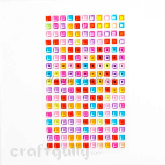 Rhinestone Stick-ons Square 6mm - Multi-Color