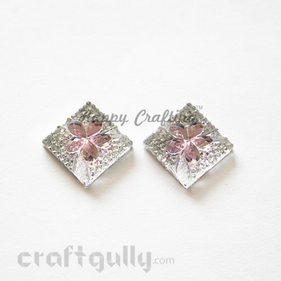 Flatback Acrylic 16mm - Textured With Pink Square - Pack of 2