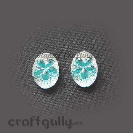 Flatback Acrylic 21mm - Textured With Teal Oval - Pack of 2