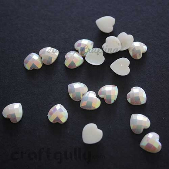 Flatback Acrylic 8mm - Heart Faceted - Ivory Lustre - Pack of 20